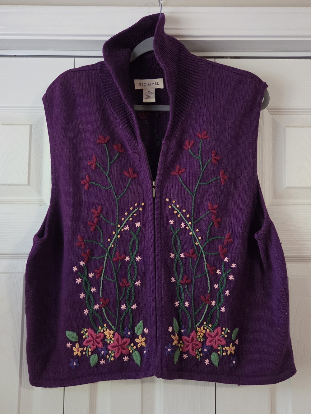 Vintage 90s Bechamel Purple Embroidered Zip-Up Sweater Vest